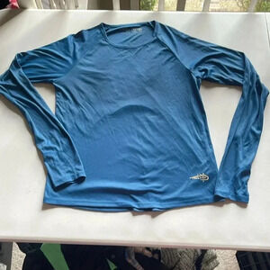 NWOT Reel Life blue sunset and wave graphic sweatwicking shirt, size medium